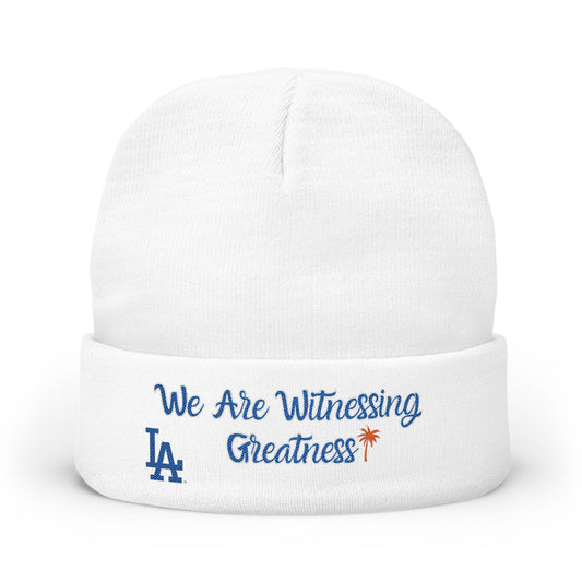 Embroidered Beanie, LA Logo Knit Hat, We Are Witnessing Greatness Cap, Winter Headwear, Hip Hop Fashion Accessory