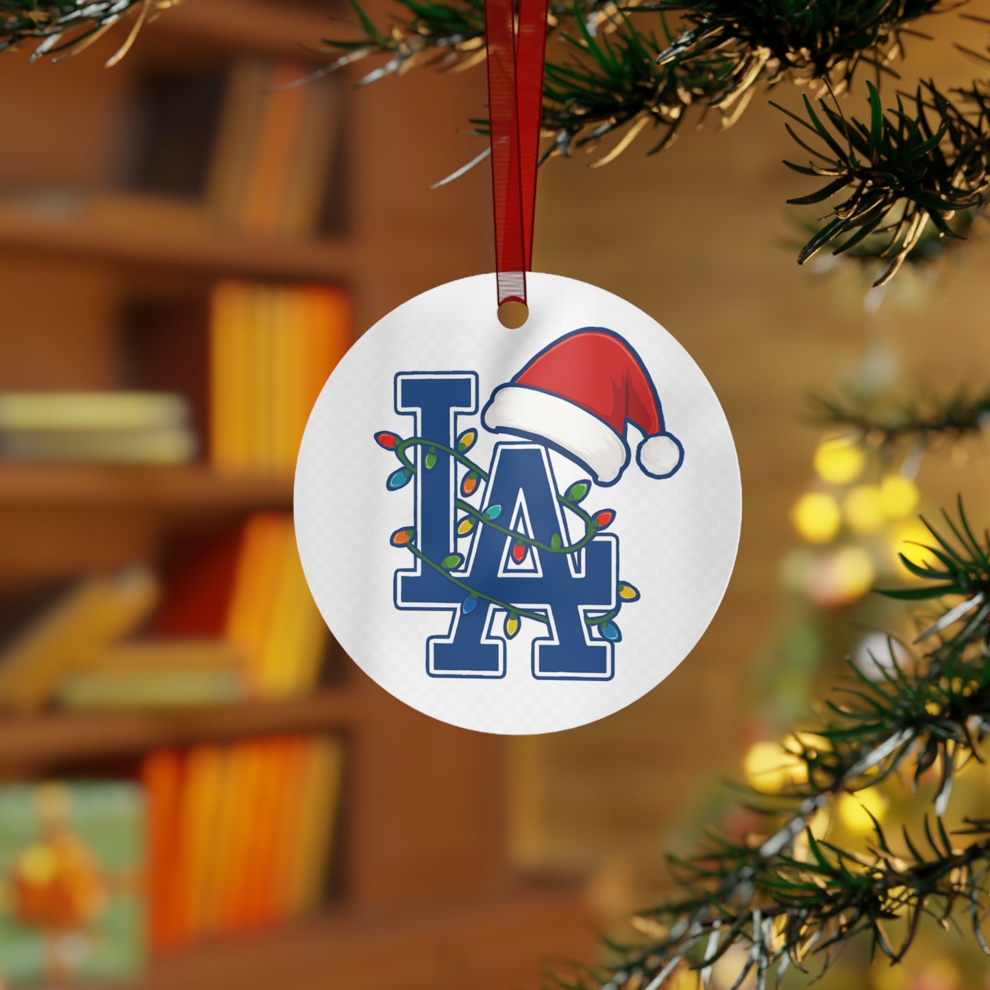 LA Dodgers Logo Double Sided Metal Christmas Ornament