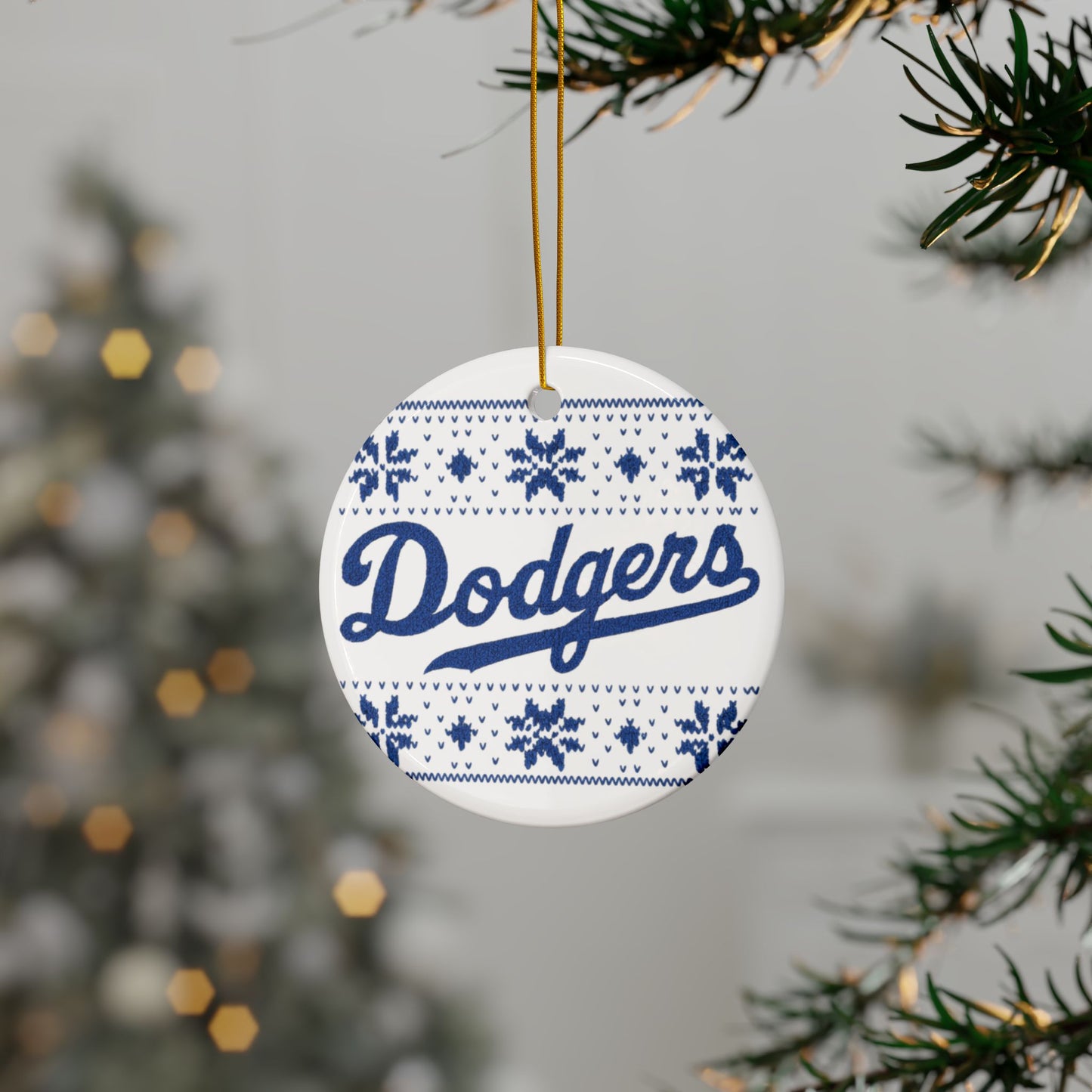 Dodgers Logo Holiday Pattern Ornament | Ceramic Round Ornament