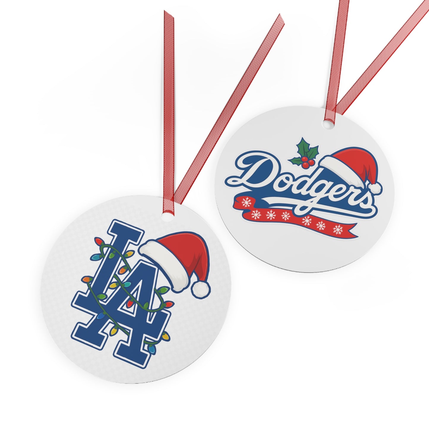 LA Dodgers Logo Double Sided Metal Christmas Ornament