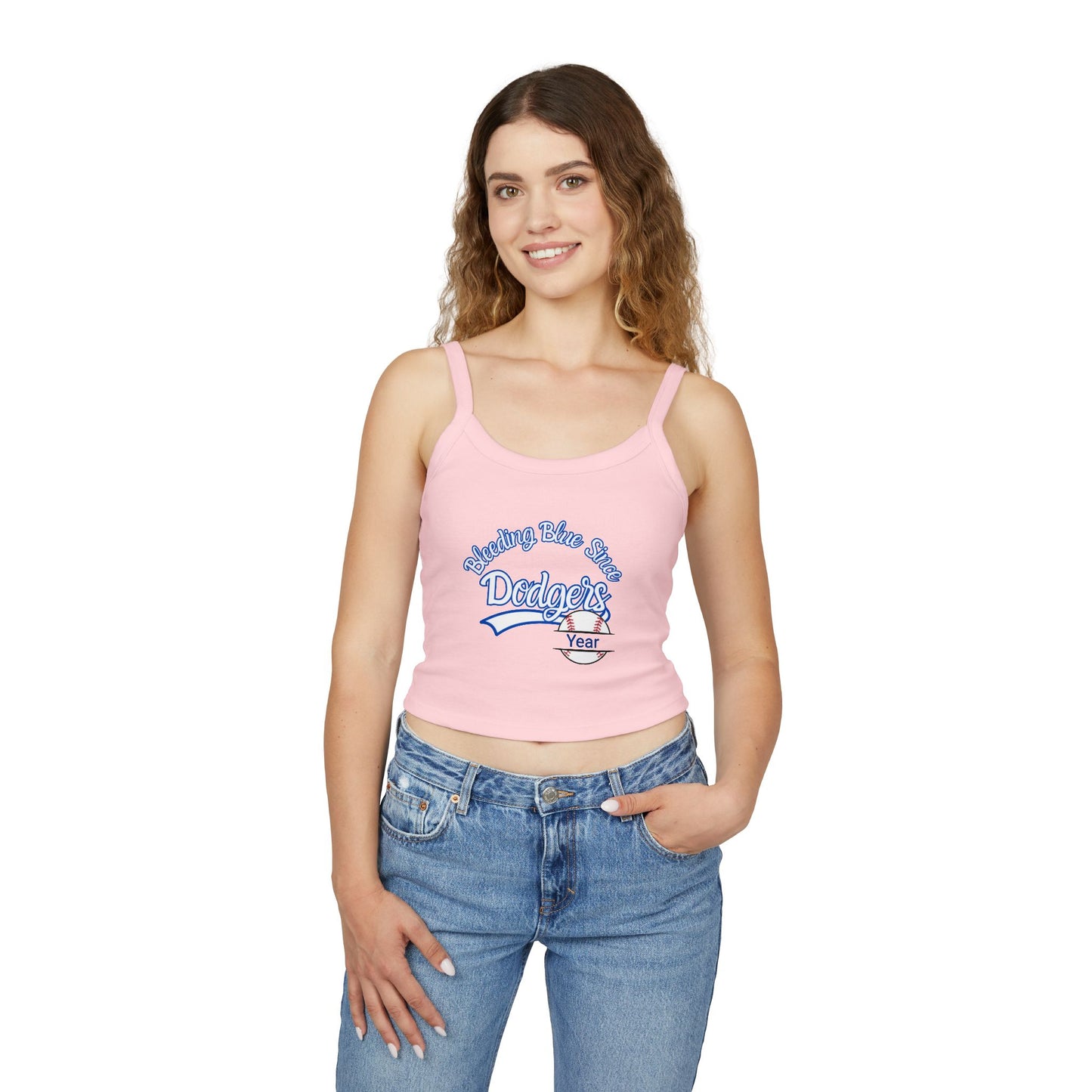 Bleeding Blue, Custom, Women's Spaghetti Strap Tank Top, Personalized Sleeveless Tank