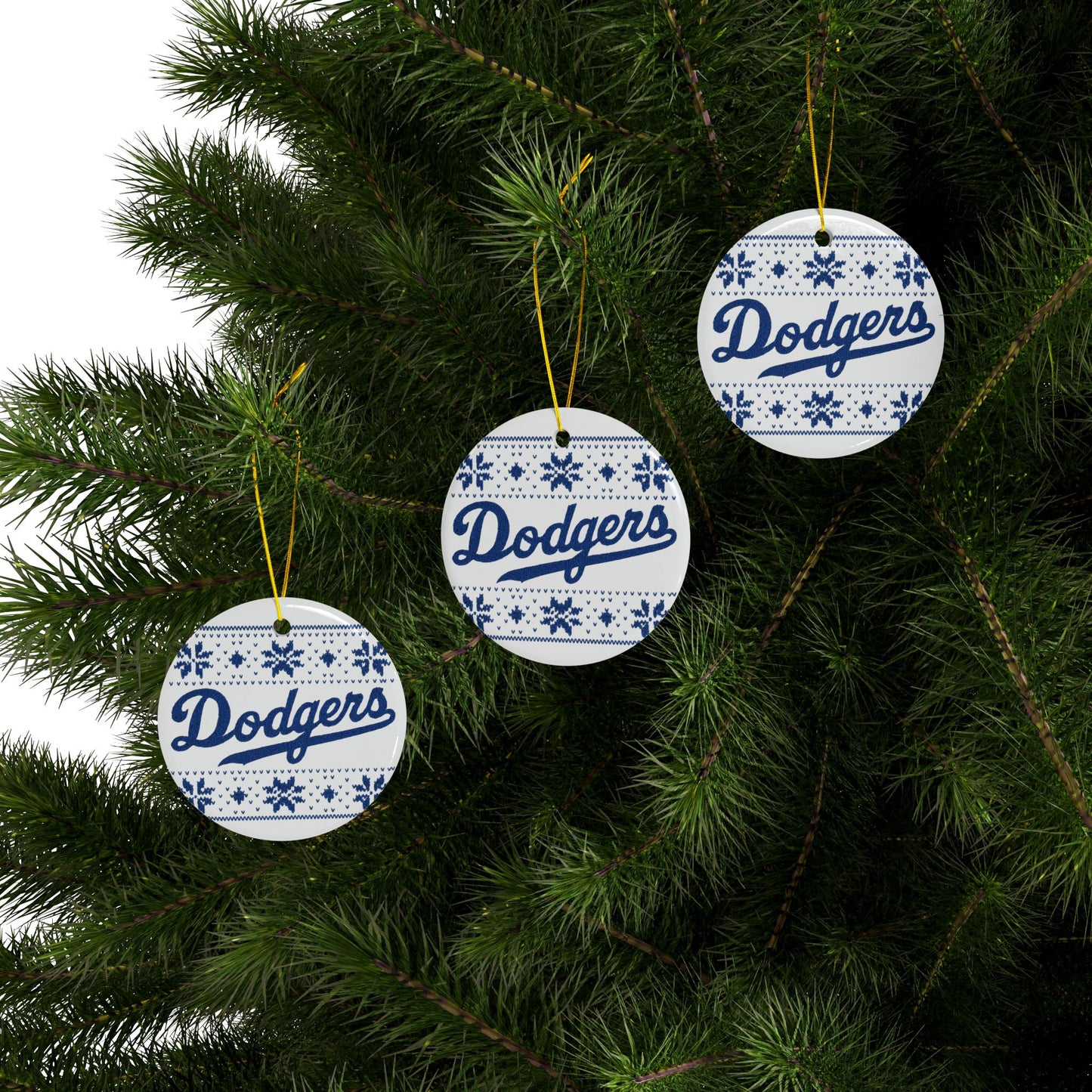 Dodgers Logo Holiday Pattern Ornament | Ceramic Round Ornament