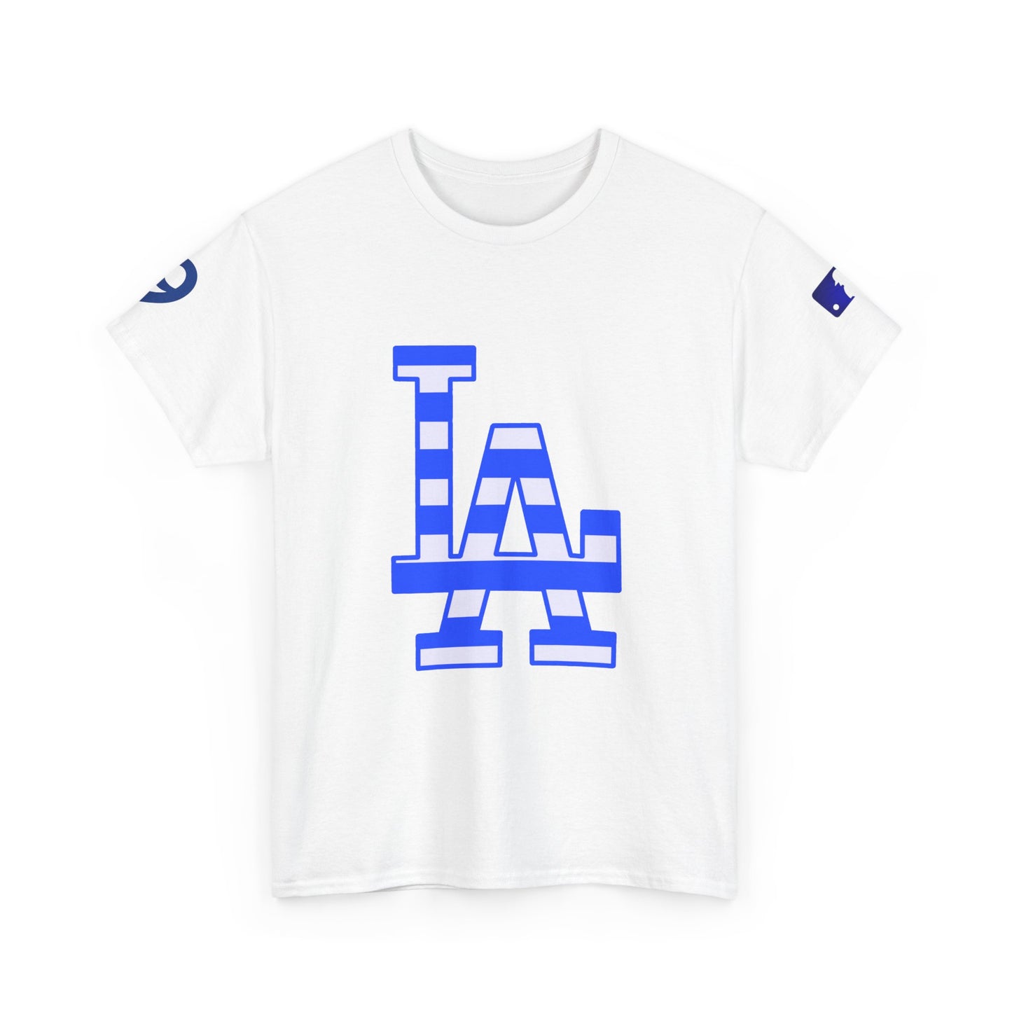 LA striped logo I Bleed Dodgers Blue 9 champs T-Shirt
