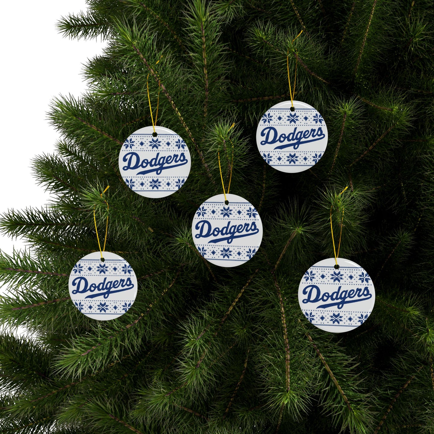 Dodgers Logo Holiday Pattern Ornament | Ceramic Round Ornament
