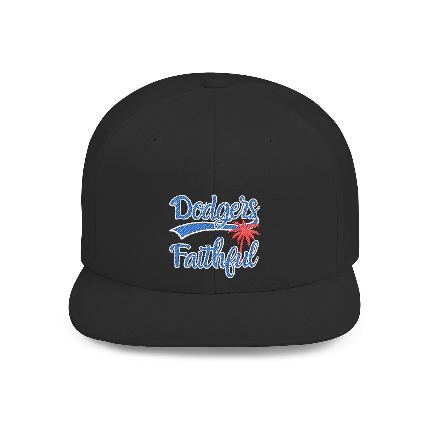 Dodger Faithful Flat Bill Snapback Trucker Hat with Red Palm - MLB Baseball Cap, Los Angeles Fan Gear, Adjustable Sports Headwear, Stylish