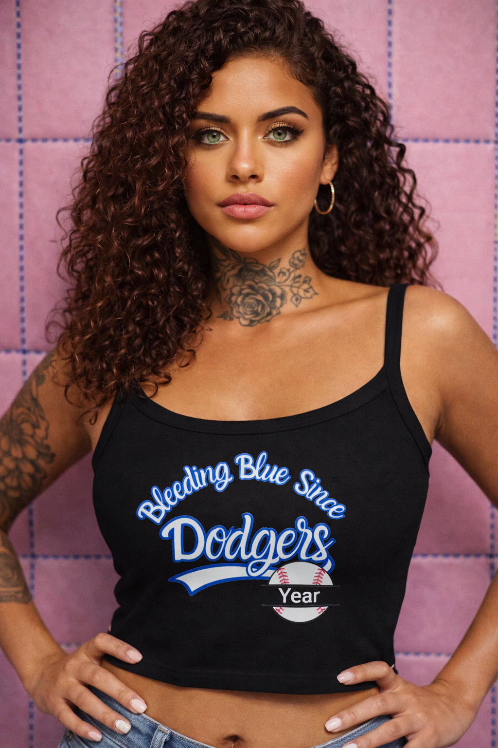 Bleeding Blue, Custom, Women's Spaghetti Strap Tank Top, Personalized Sleeveless Tank
