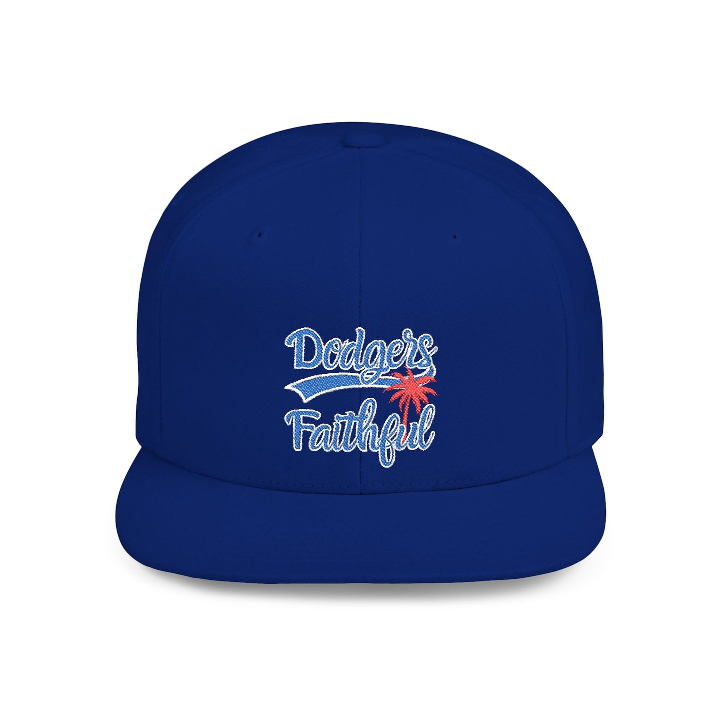 Dodger Faithful Flat Bill Snapback Trucker Hat with Red Palm - MLB Baseball Cap, Los Angeles Fan Gear, Adjustable Sports Headwear, Stylish