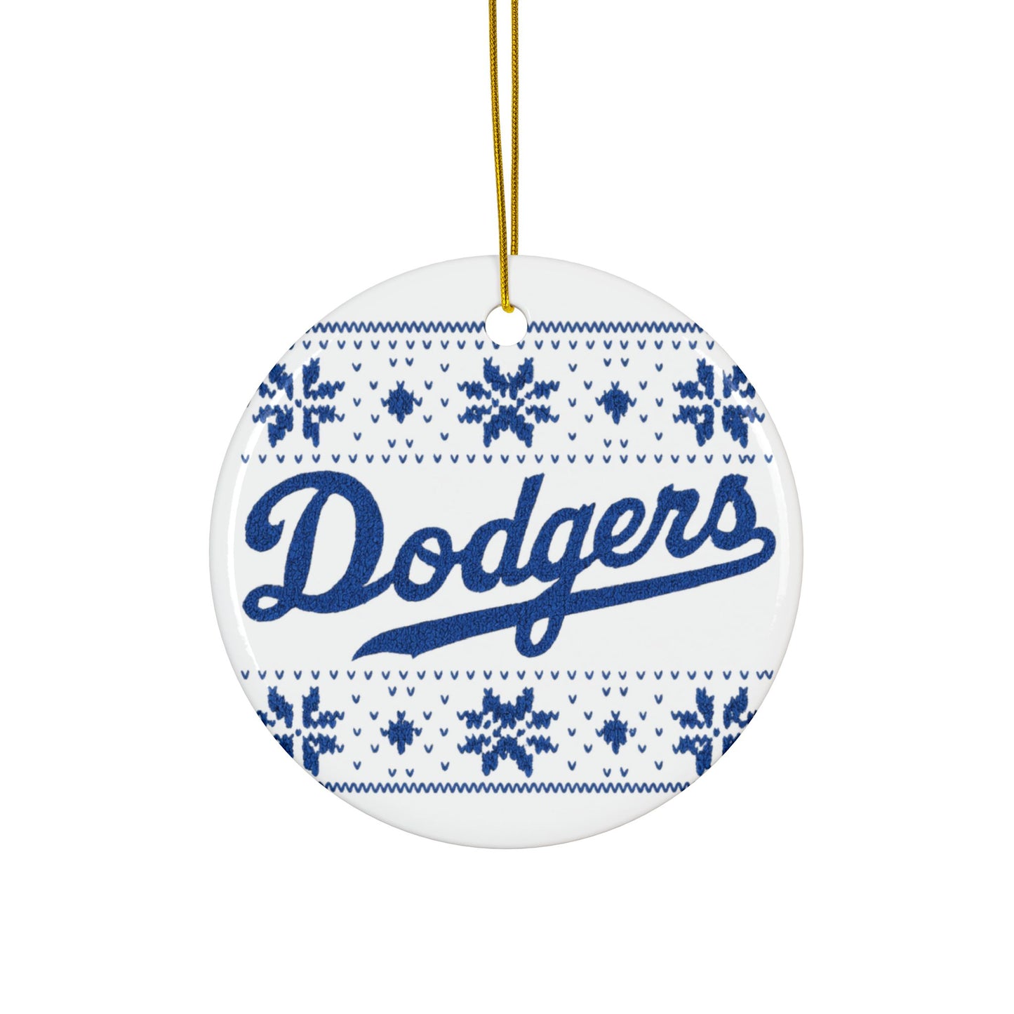 Dodgers Logo Holiday Pattern Ornament | Ceramic Round Ornament
