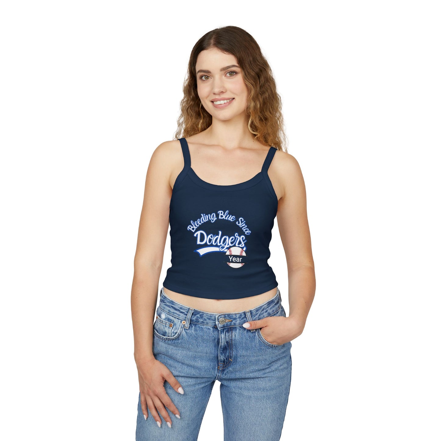 Bleeding Blue, Custom, Women's Spaghetti Strap Tank Top, Personalized Sleeveless Tank