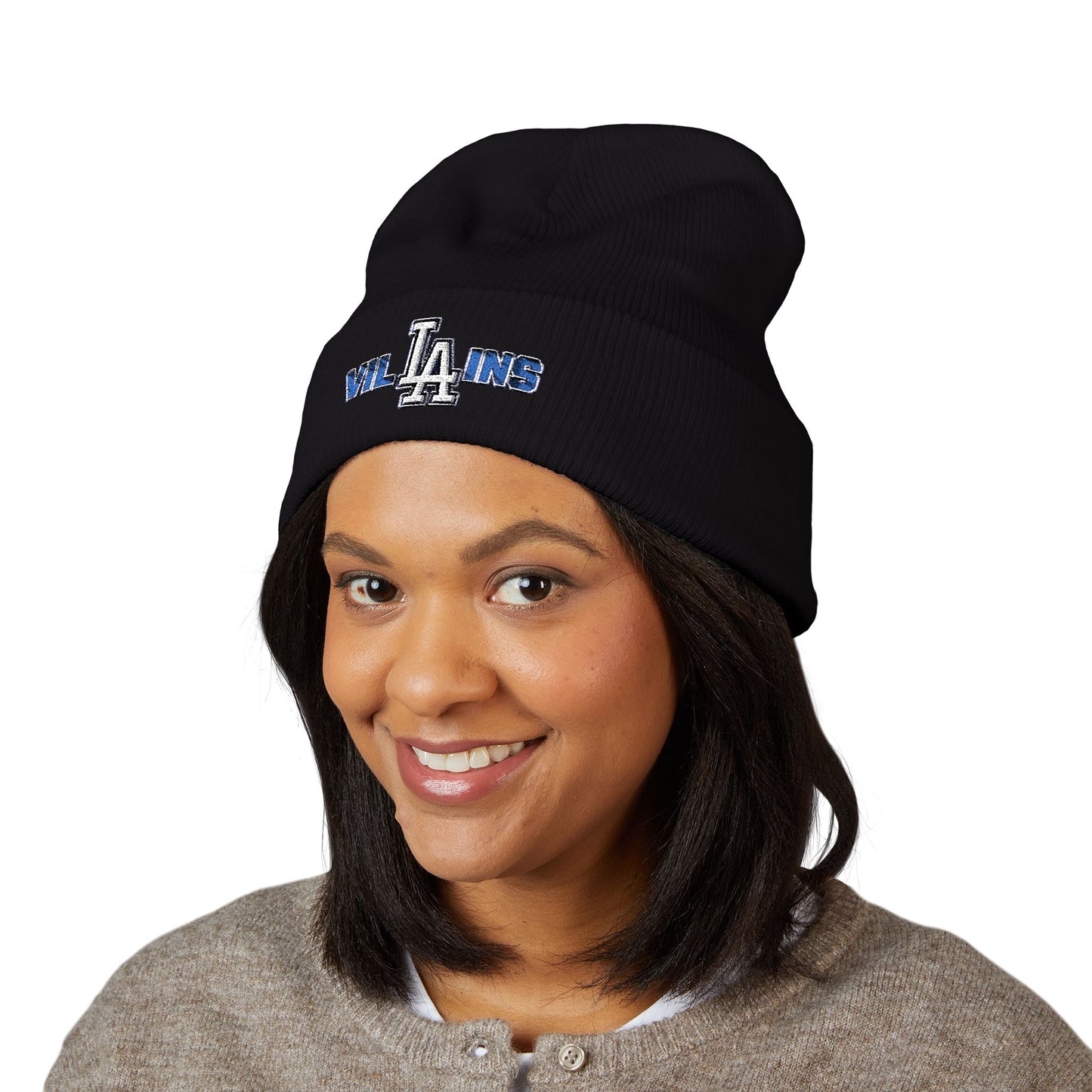 Villains Embroidered Cuffed Knit Beanie