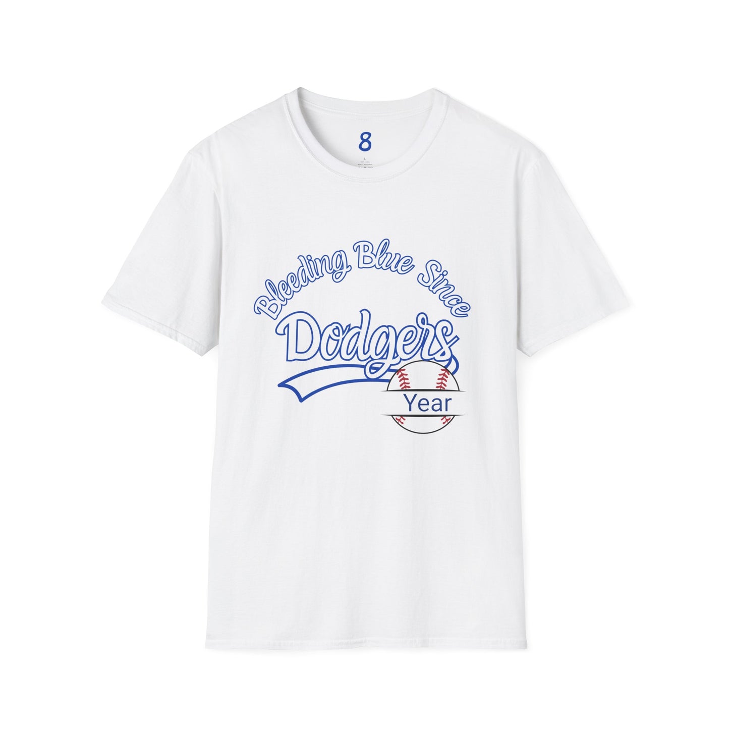 Bleeding Blue Since Customizable Tee - Dodgers 8 Championships Unisex Softstyle T-Shirt -