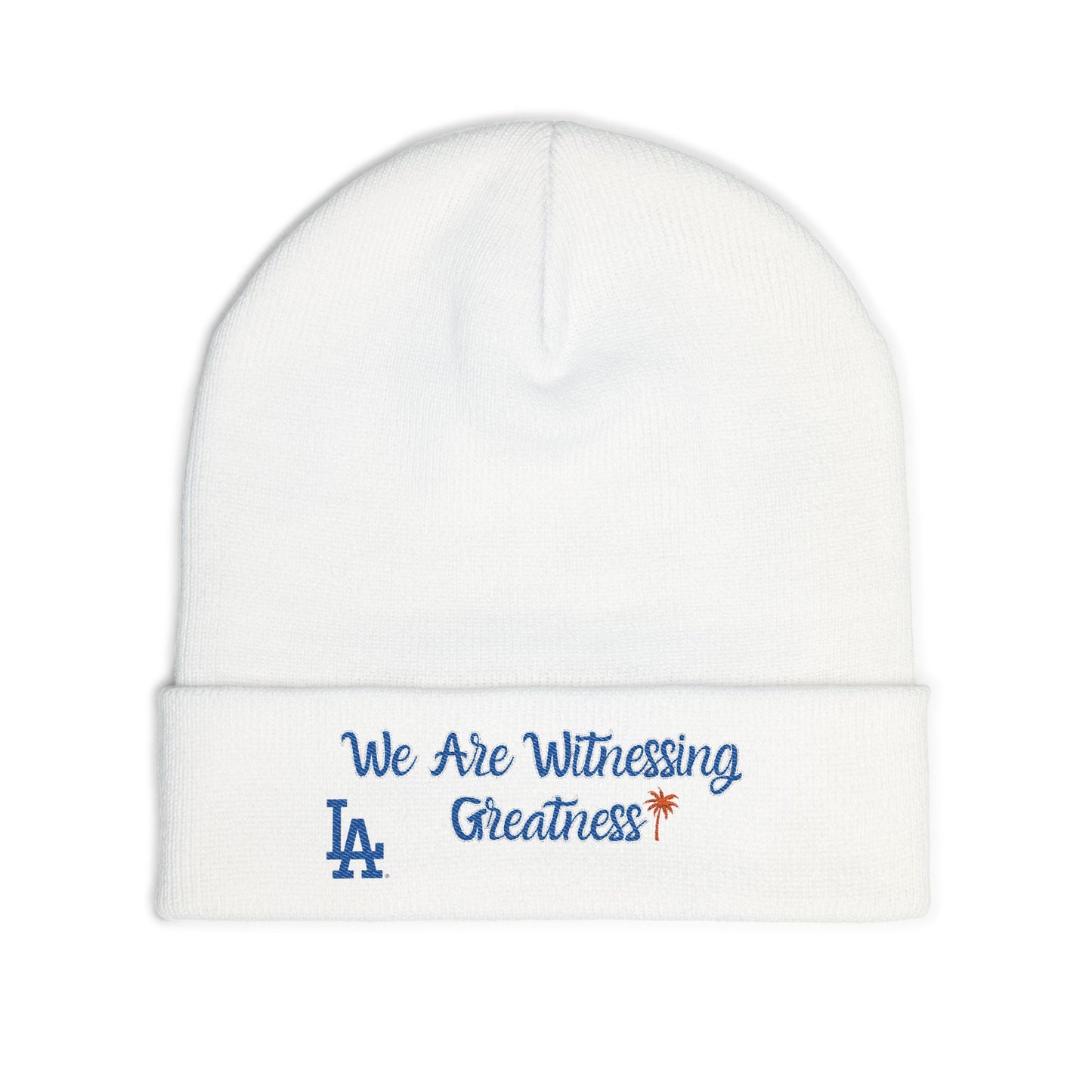 Embroidered Beanie, LA Logo Knit Hat, We Are Witnessing Greatness Cap, Winter Headwear, Hip Hop Fashion Accessory